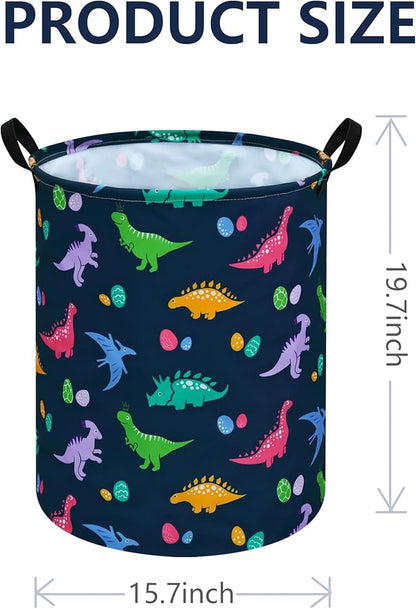 19.7 Inch Round Dinosaur Pattern Laundry Clothes Hamper Laundry Basket with Handles,Storage Organizer Bins Laundry Gift Basket for Room, Bedroom Decor
