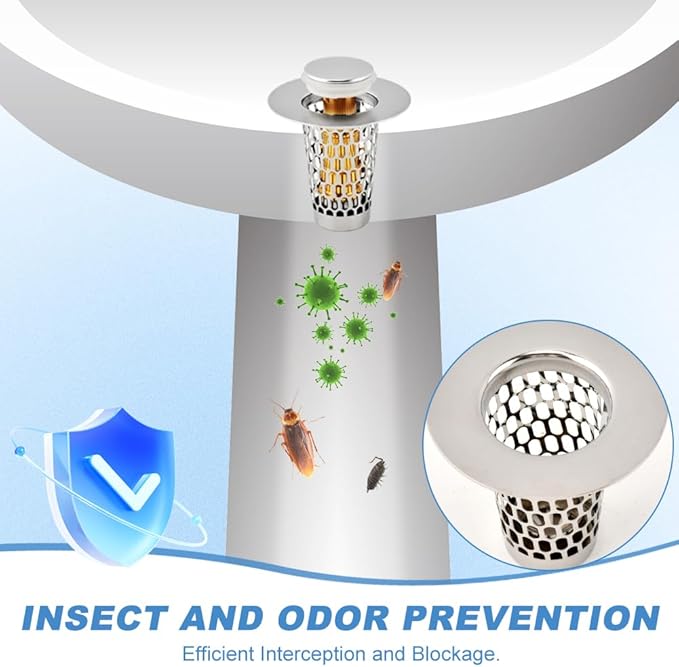 2Pack Bathroom Sink Stopper, Universal Drain Filter for Stainless Steel Floor Drain Filter, Universal Bathroom Sink Drains Pop-up Stopper with Filter Basket Hair Strainer(Color:Silver)