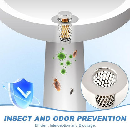 2Pack Bathroom Sink Stopper, Universal Drain Filter for Stainless Steel Floor Drain Filter, Universal Bathroom Sink Drains Pop-up Stopper with Filter Basket Hair Strainer(Color:Silver)