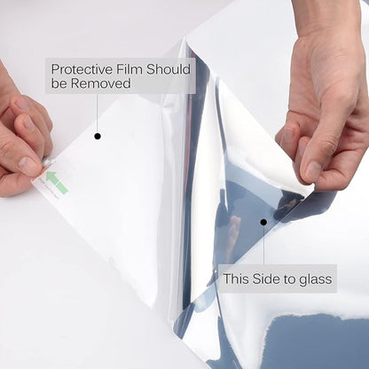 KESPEN Window Film One Way Daytime Privacy Static Cling Sun Blocking Anti UV Reflective Window Tint for Home and Office, Green-Silver, 23.6 Inch X 6.5 Feet