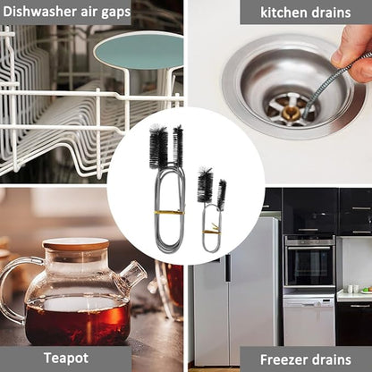 Flexible Long Drain Brush Set, Stainless Steel Tube Cleaning Brushes for Kitchen, Sink, Drain Pipe and Long Pipe Cleaning, with Large Double Elastic Nylon Ends(Color:Black)