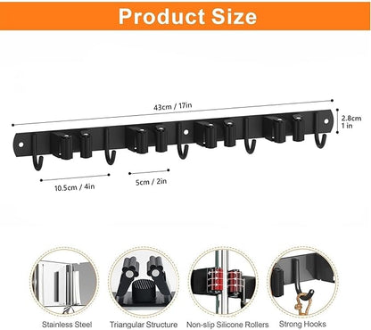 CUXIXA 2 Pack Mop and Broom Holder Wall Mount, Non-slip Broom Hanger Wall Mount, Heavy Duty Mop Broom Organizer for Kitchen Garden Garage Laundry Room Wall Decor Organization and Storage Black 4R5H