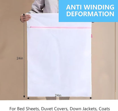 2PCS X-Large Heavy-Duty Mesh Laundry Bag: Ideal for Bulky Items - Wash & Store Down Jackets, Sheets, Sweaters | Multi-Purpose Lingerie Washing Bag for Delicates & Travel Storage,24X24’+20X24’
