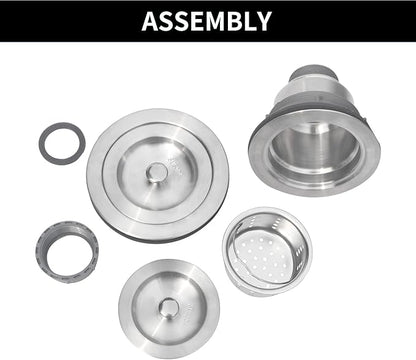 Sink Strainer Kitchen Sink Drain Assembly Kit 3-1/2 Inch with Kitchen Sink Drain Basket,304 Stainless Steel Sink Stopper & Cover Lid，Stainless Steel Brushed