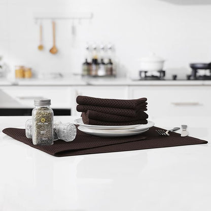 Kitinjoy 100% Cotton Waffle Weave Kitchen Hand Towels (13 X 28 Inches, Dark Brown), 4-Pack Super Soft and Absorbent Dish Towel for Drying Dishes