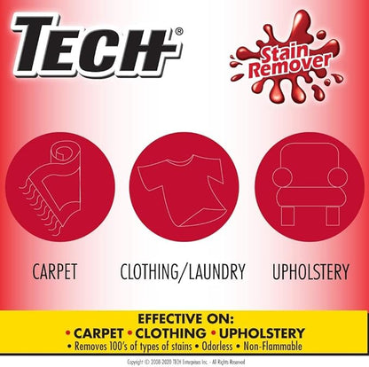 TECH Multi-Purpose Stain Remover | For Carpet, Clothes, Baby, Furniture, Pet, Laundry, Rug Stains | Red Wine, Blood, Coffee, Armpit Stain Remover All-In-One Solution | (3 Pack of 8oz Bottles)