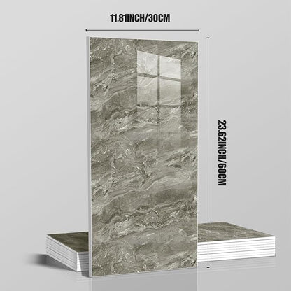 10pcs Marble Peel and Stick Waterproof Wall Panels,Heat-Resistant Backsplash Tile, 23.6"x11.8" PVC Foam Wall Sticker for Kitchen,Living Rooms, Bedrooms TV Walls,Grey (Not Real Tile 19.4Sq. Ft.)