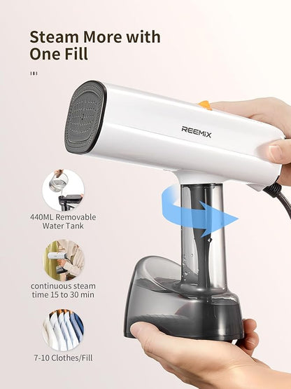 Reemix Vacuum Steamer for Clothes, 4500Pa Suction Handheld Clothes Steamer with 3 Adjustable Suction/Steam Levels, LED Display, 440ML Detachable Tank for More Clothes