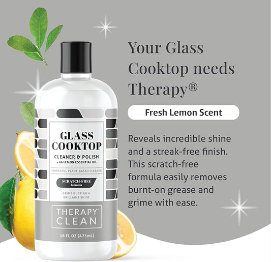 Therapy Glass Cooktop Cleaner Bundle with Microfiber Cloth - Glass Stove Top Cleaner and Polish for Ceramic, Electric, Induction and Flat Top Surfaces