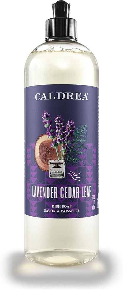 Caldrea Dish Soap, Biodegradable Dishwashing Liquid made with Soap Bark and Aloe Vera, Lavender Cedar Leaf Scent, 16 oz