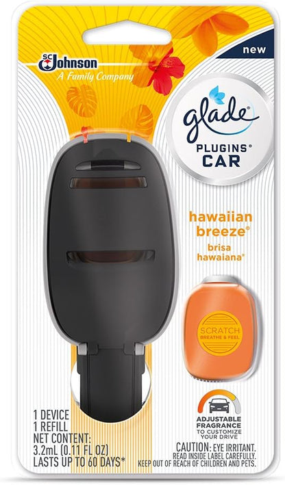 Glade PlugIns Car Air Freshener Starter Kit, Hawaiian Breeze, 1 Warmer + 4 Refills