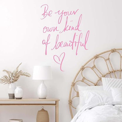 Wall Stickers Inspirational Quote, Wall Decals Peel and Stick, Be Your Own Kind of Beautiful Quote Art Lettering Wall Stickers for Girls Bedroom Living Room Office Home Background Decoration(Pink)