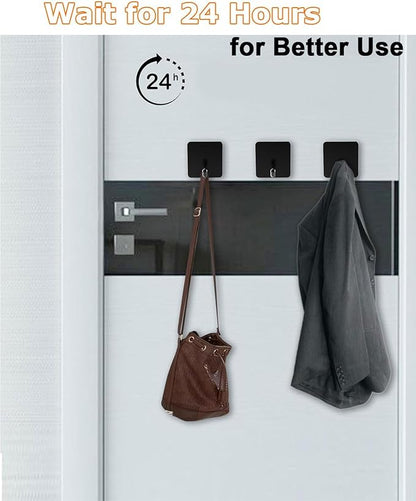 Adhesive Towel Hooks for Bathrooms, 8 Piece Towel Hooks for Hanging Hat Robe Coat, Stick on Hooks for Kitchens, Strong Self-Adhesive No Damage Sticky Hook, Black