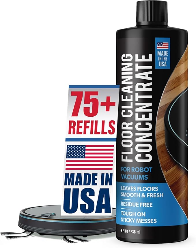 Robot Vacuum Floor Cleaning Concentrate for Mops - 75+ Refills Per Bottle - Compatible with Roborock, Tineco, iFloor, Etc. - Hardwood & Multi-Surface - Made in USA - Non-Toxic, Residue-Free