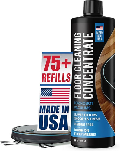 Robot Vacuum Floor Cleaning Concentrate for Mops - 75+ Refills Per Bottle - Compatible with Roborock, Tineco, iFloor, Etc. - Hardwood & Multi-Surface - Made in USA - Non-Toxic, Residue-Free