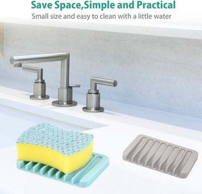 3PCS Self Draining Soap Holder, Premium Silicone Soap Dish, Soap Saver for Shower, Bathroom, Kitchen, Bath Tub, Sponges, Keep Soaps Bars Dry Clean, Easy Clean, Extend Soaps Life