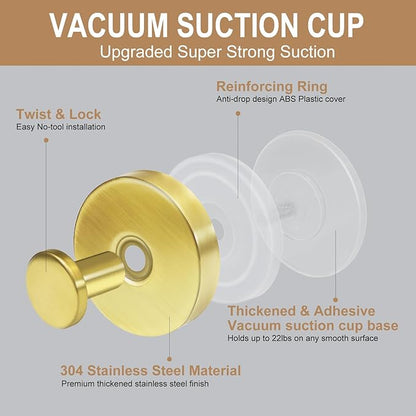 ZESLMG Gold Suction Cup Hooks for Glass Window, Shower Hook for Inside Shower, Removable Towel Hooks for Bathroom Kitchen Wall Glass Door, Wreaths Loofah Suction Hook for Hanging, 4 Pack