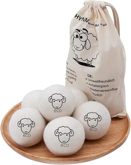 6-Pack Wool Dryer Balls Reusable Laundry Balls for Dryer Natural Fabric Softeners and Wrinkle Release, Organic and Eco Wool Dryer Ball for Pet Hair Removal, Dryer Sheets, Drying Ball
