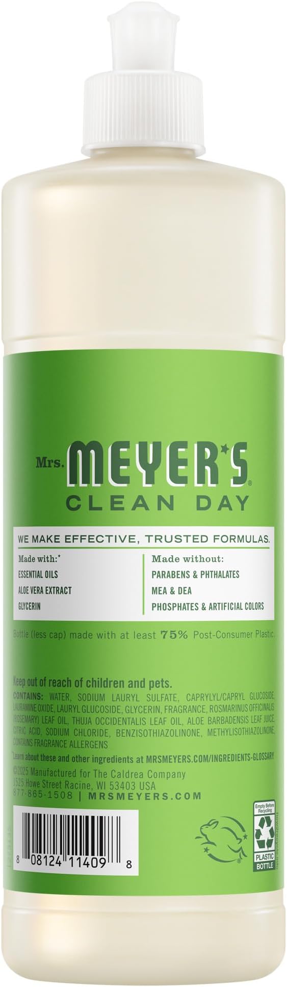 Mrs. MEYER'S CLEAN DAY Liquid Dish Soap, Fresh Cut Grass Scent, 16 Fl Oz Bottle - 3 Pack