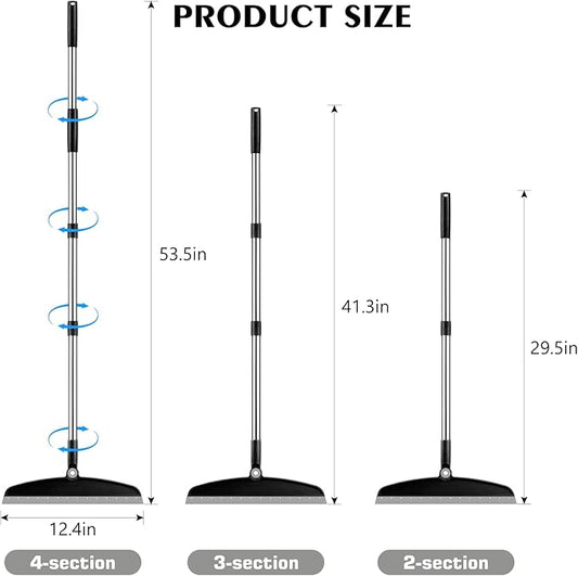 Multifunction Silicone Broom, 54 Inch Long Handle Silicone Floor Squeegee Broom, Sweep and Scrape 2 in 1 Household Cleaning Broom for Floor, Bathrooms, Kitchens, Showers, Tile, Pet Hair, Black Grey
