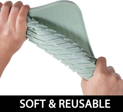 Dish Mat Silicone Dish Drying Mats Works For Drying Stemware Cocktail Glasses Silverware Pots Pans Knives and Dish Rack for Kitchen Counter Sink Bar Pads Easy to Clean (M (11.5" x 9.1") Green)