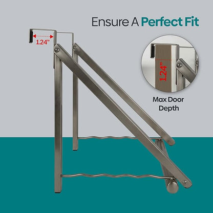 HOLDN’ STORAGE Over The Door Hanger - Foldable Rack Organizer for Hanging Clothes, Coats & Towels, Ideal for Dorm Rooms, Laundry, Bathrooms, Etc - Holds up to 35 LBs, Collapsible - Satin Nickel