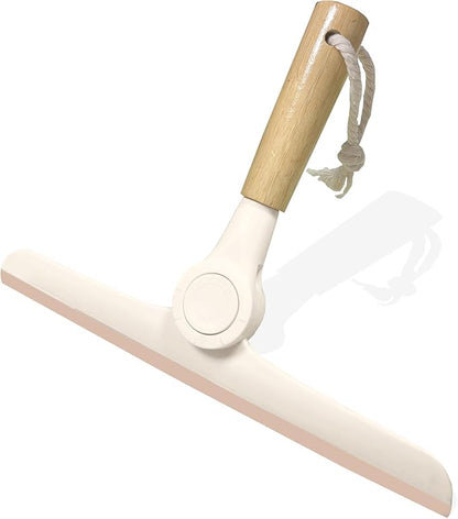 Show Squeegee for Glass Door Bathroom Squeegee with Bamboo Handle Show Wiper for Glass Door Window Tile Wall Car Windshield Mirror (Off White)