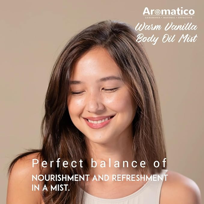 Aromatico Warm Vanilla Body Oil Mist for Women – 7 fl oz | Lightweight, Non-Sticky, Spray-on formula for Daily use After Shower | Moisturized, Soft, Glowing Skin | Cozy, Creamy Vanilla Scent