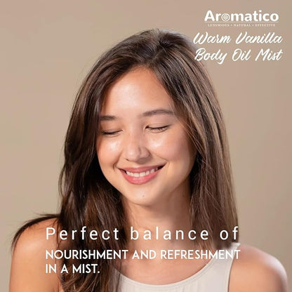 Aromatico Warm Vanilla Mini Body Oil Mist for Women | Lightweight, Non-Sticky, Spray-on formula for Daily use After Shower | Moisturized, Soft, Glowing Skin | Cozy, Creamy Vanilla Scent - 4 Fl Oz