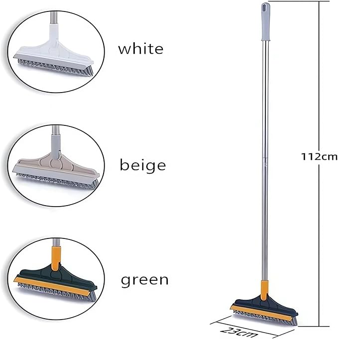 2 in 1 Cleaning Scrub Brush with Long Handle Heavy Duty - 2023 New Shower Powerful Brush and Scraper 2-in-1 Cleaning Tool with Soft Scraper Squeegee, V-Shaped Bristles Scrubber Deck Brush (Green)