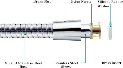BRIGHT SHOWERS Shower Hose For Hand Held Shower Heads, 96 Inches Cord Extra Long Stainless Steel Hand Shower Hose, Ultra-Flexible Replacement Part with Brass Insert, Chrome