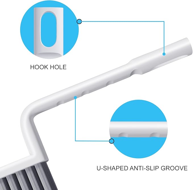 V-Shaped Grout Cleaner Brush, 3 Pcs Grout Brushes for Tile Floor, Handheld Grout Cleaning Brushes Set with 3 Hooks for Shower, Bathroom, Kitchen, Home Use, Stiff Bristle
