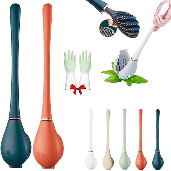 Modern Flexible Silicone Toilet Caspa for Home, Modern Home Flexible Silicone Toilet Brush, Deep Cleaning Silicone Toilet Brush and Holder Set with Dispenser, No-Slip Handle & Flexible Bristles (2-AB)