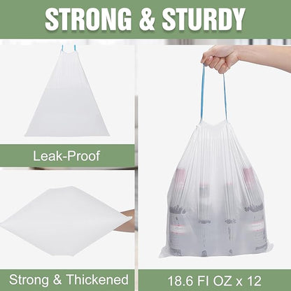 Small Trash Bags 4 Gallon- 200 Count Drawstring Small Garbage Bags Strong & Unscented, White Bathroom Trash Can Liners for Home Office Bedroom Kitchen