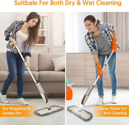 Spray Wet Mops for Hardwood Floor Cleaning - MEXERRIS Microfiber Dust Mop with Spray 3X Reusable Washable Pads - Hard Wood Floor Mops Commercial Home Mop for Laminate Wood Tiles Hardwood Vinyl