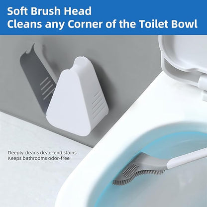 Toilet Brush and Holder Set Silicone, Flexible Toilet Brush for Deep Cleaning of Dead Corners, Snap-on Detachable Long Toilet Brush, Wall-Mounted Toilet Bowl Brush Set (Black)