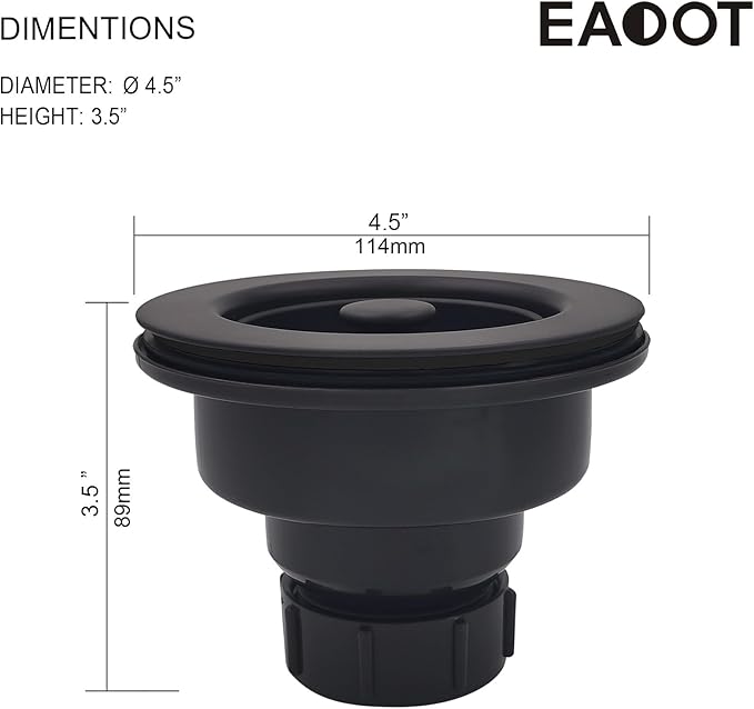 Black Polymer Drain Kitchen Sink Drain Assembly with 2 Removable Basket Strainers and Rubber Stopper for 3.5-Inch Drain Openings, Matching Color of Quartz Granite Sinks