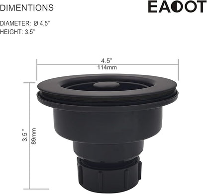 EADOT 3-1/2 Inch Polymer Black Sink Drain Assembly with Basket Strainer and Stopper for Quartz, Granite or Fireclay Kitchen Sinks