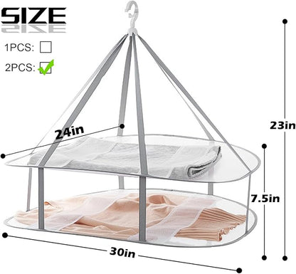 2 Tier Folding Mesh Clothes Drying Rack with Internal Fixation Stackable Sweater Drying Rack Portable Hanging Laundry Rack for Sweater,T-Shirt,Delicates,Swimsuit (2 Pack)