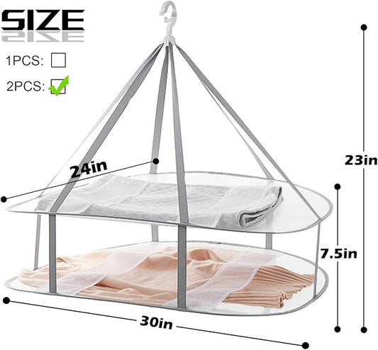 2 Tier Folding Mesh Clothes Drying Rack with Internal Fixation Stackable Sweater Drying Rack Portable Hanging Laundry Rack for Sweater,T-Shirt,Delicates,Swimsuit (2 Pack)