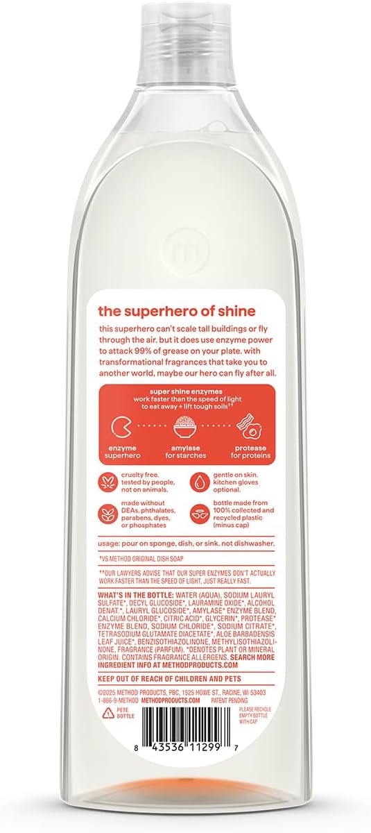 Method Super Shine Liquid Dish Soap, Powered by Enzymes, Among the Orchards Scented, 16 fl oz