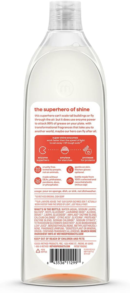 Method Super Shine Liquid Dish Soap, Powered by Enzymes, Among the Orchards Scented, 16 fl oz