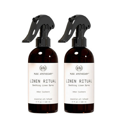 Muse Apothecary Linen Ritual - Aromatic, Soothing, and Relaxing Linen Mist, Laundry and Fabric Spray - Infused with Aromatherapy Essential Oils - 4 oz, Amber Cashmere, 2 Pack