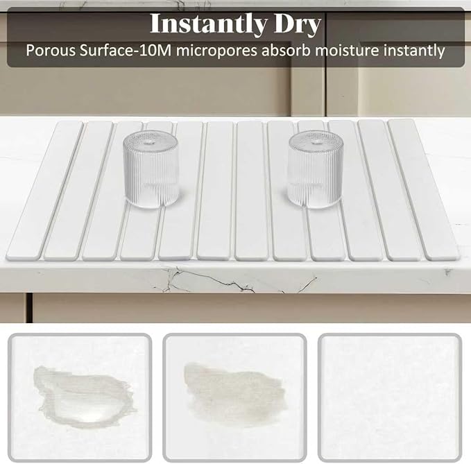 Extral Large Stone Dish Drying Mats for Kitchen Counter, 28"(L)×16"(W), Collapsible Quick Drying Dish Mats, Eco-Friendly Absorbent Diatomaceous Earth Mat for Dishes Cups Bottles, Match Any Countertop