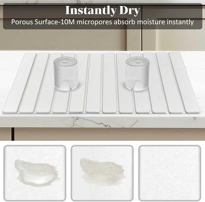 Large Stone Dish Drying Mats for Kitchen Counter, 28"(L)×16"(W), Quick Drying Collapsible Dish Drying Mat, Absorbent Eco-Friendly Diatomaceous Earth Mats for Dishes Bottles, Match Any Countertop