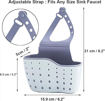 Elegantcharm EC Kitchen Sink Caddy Sponge Holder Plastic Hanging Ajustable Strap Faucet Caddy with Holes