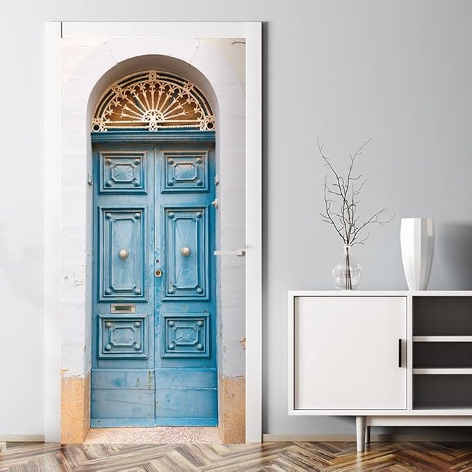 3D Door Stickers Murals Peel and Stick Wallpaper -Retro Gate- PVC Self-Adhesive Door Decals Removable Waterproof Poster for Bedroom Living Room Home Door Wall Decoration 37.4x84.6 inch