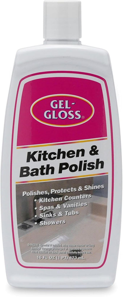 Gel-Gloss Home Kitchen & Bath Polish | Carnauba Cleaner Wax Formulation | Removes Water Spots, Light Scratches & Stains | Restores Color & Shine | Carnauba Wax Protective Coating, 16 oz.