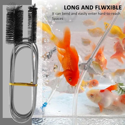 Flexible Long Drain Brush Set, Stainless Steel Tube Cleaning Brushes for Kitchen, Sink, Drain Pipe and Long Pipe Cleaning, with Large Double Elastic Nylon Ends(Color:Black)