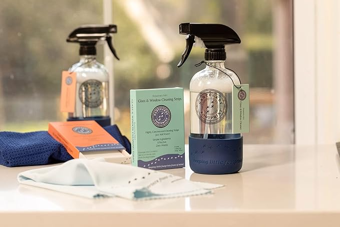 Empty Clear Glass Spray Bottles |16 oz Glass Spray Bottle | Silicone Based Glass Spray Bottle | Use Cleaner Strip Refills